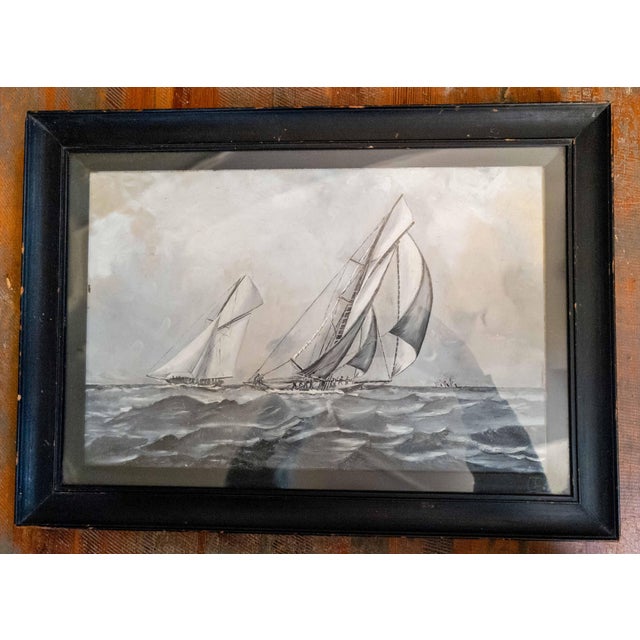 We are selling this great 19th or 20th century painting probably done after a Photograph of the America’s Cup yacht race....