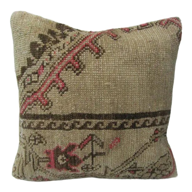 Turkish Coral & Brown & Tan Handmade Pillow For Sale