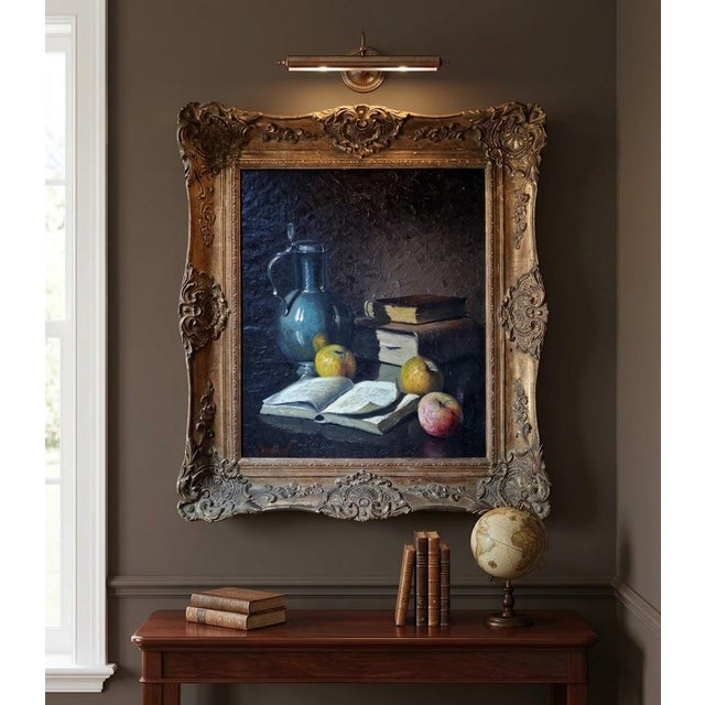 Vintage 20th Century J. Cordain Still Life Oil Painting With Pewter Jug and Books For Sale In New York - Image 6 of 6