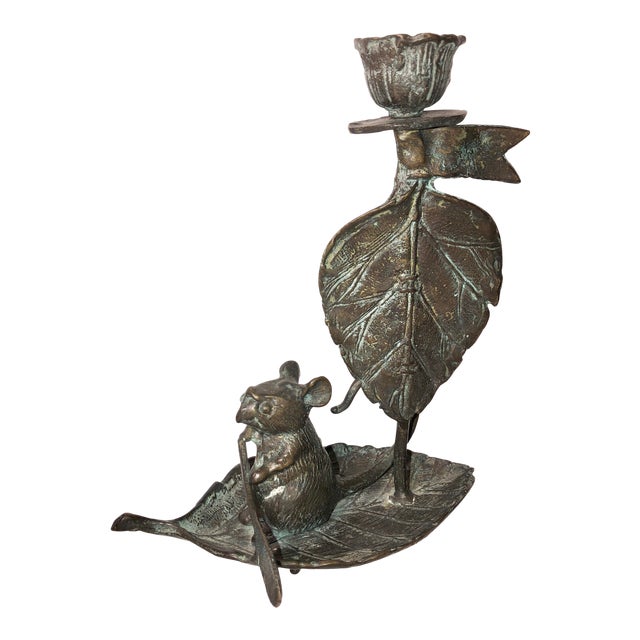 Bronze Taper Mouse on Leaf Candle Holder Chairish