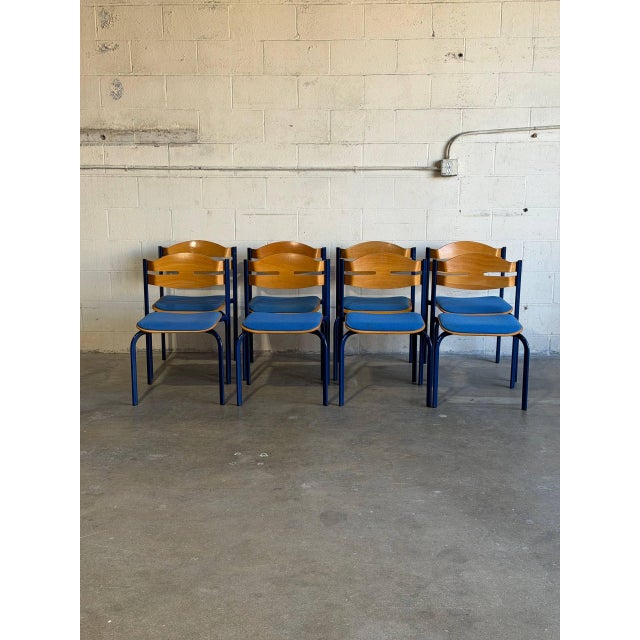 Niels Larsen Stacking Chairs Set of 8 Danish Mid-Century Modern Vintage For Sale - Image 4 of 13
