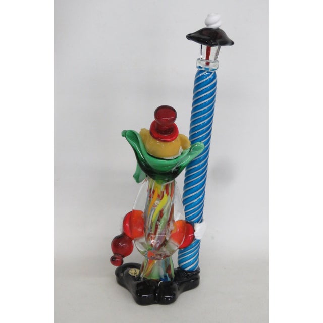 Figurative Murano Italy Art Glass Large Clown With Street Lantern Lamp Post Figurine 5208b For Sale - Image 3 of 14