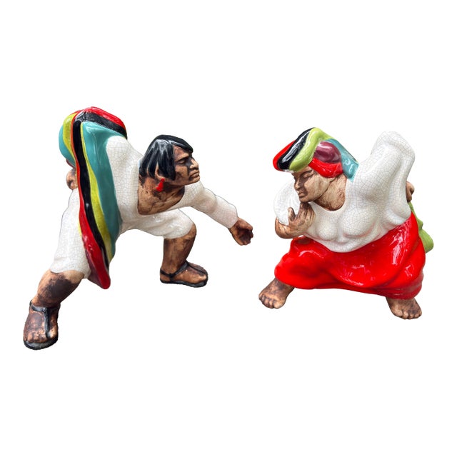 1950s Pair of Brayton Laguna Glazed Pottery Figures For Sale