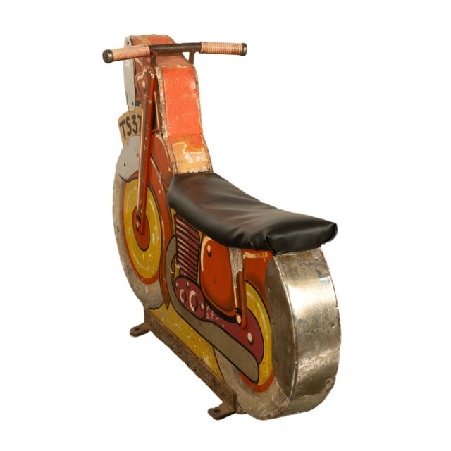Orange 1940s American Amusement Park Motorcycle Motorbike Painted Carousel Carnival Ride For Sale - Image 8 of 12