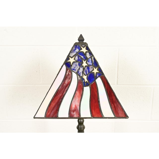 Late 20th Century Arts & Crafts Table Lamp With American Flag Stained Glass Shade For Sale - Image 5 of 13