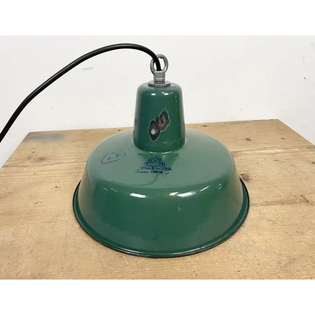 Paint Small Industrial Green Enamel Pendant Lamp, 1960s For Sale - Image 7 of 13
