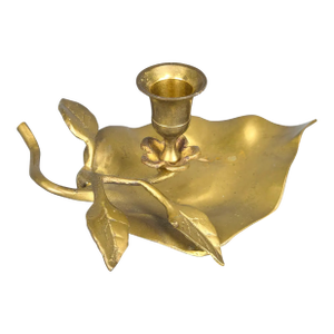 Vintage Solid Brass Leaf Candlestick Holder
