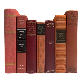 Vintage Red Decorative Book Set- 7 Pieces For Sale