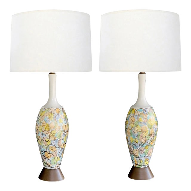 Pair of 1960s Bottle-Form Colorful Lamps With Polychromed and Gold Surface For Sale