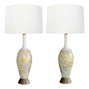 Pair of 1960s Bottle-Form Colorful Lamps With Polychromed and Gold Surface