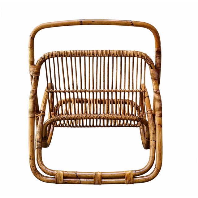 Franco Albini Vintage Rattan and Wicker Lounge Armchair by Franco Albini, Italy, 1960s For Sale - Image 4 of 8