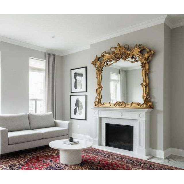 Rococo Monumental English Late 1800 Rococo /Chippendale Revival Carved Giltwood Overmantle Mirror With Ho-Ho Birds For Sale - Image 3 of 14