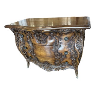 Antique Carved Bombe Chest – Ornate Rococo‑Style Dresser With Curved Front & Floral Relief For Sale