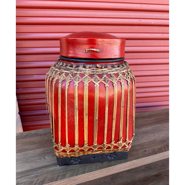 Antique Asian/Thai Red Rice Box W/Lid | Chairish