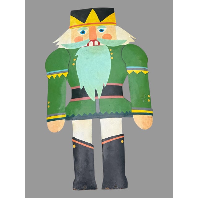 Vintage Hand Painted 37" Folk Art Wall Hanging Metal Cutout Nutcracker Decoration For Sale - Image 6 of 10