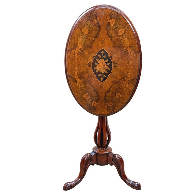 Brown Victorian Oval Burr Walnut Tripod Table, 1870 For Sale - Image 8 of 11