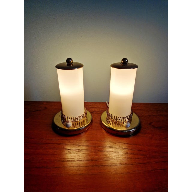 Mid-Century Modern Bedside Lamps in Brass and Cream Opaline Glass, 1950, Set of 2 For Sale - Image 14 of 16