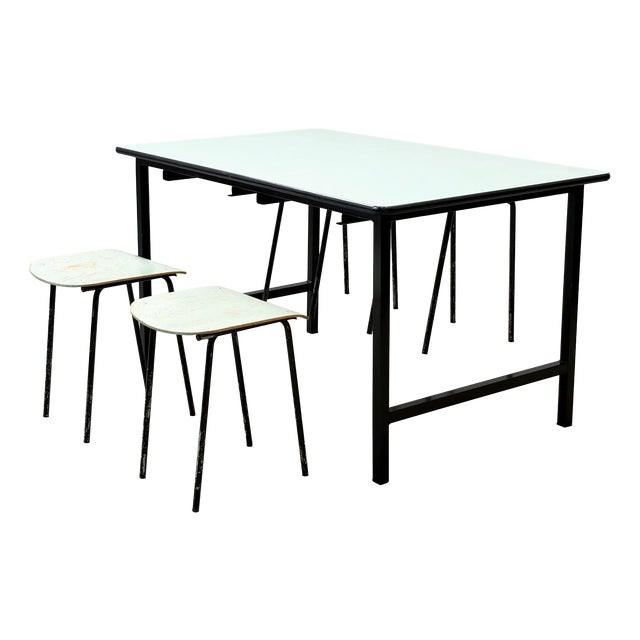 Kelko Table and Lacquered Stools, Switzerland, 1970s, Set of 5 For Sale