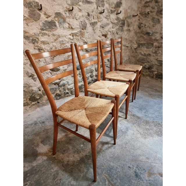 Wood Mid-Century Italian Dining Chairs with Woven Natural Fibre Seats, Italy, 1960s, Set of 4 For Sale - Image 7 of 18