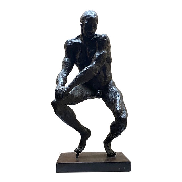 French Mid 20th Century Bronze Figure Seated Studio Sculpture For Sale