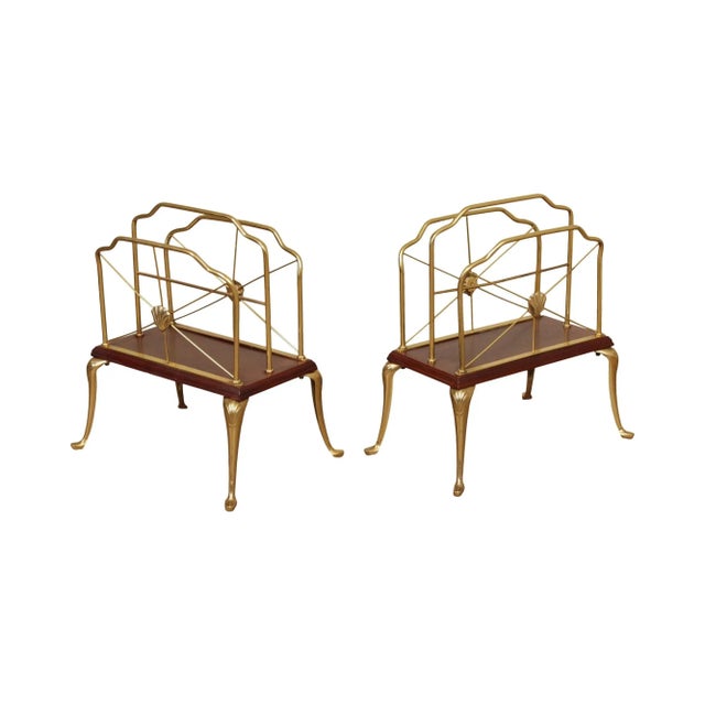 Decorative Crafts Inc. Regency Style Brass and Cherry Magazine Racks - A Pair For Sale - Image 13 of 13