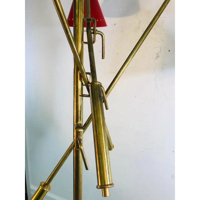 Brass Triennale Floor Lamp Arteluce Style With Red,White and Blue Cone Shades For Sale - Image 8 of 10