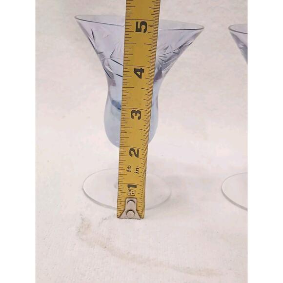 1960s Mid Century Modern Murano Etched Cocktail Cordial Glasses 5" Blue Barware Hand Blown Floral - a Pair For Sale - Image 15 of 16