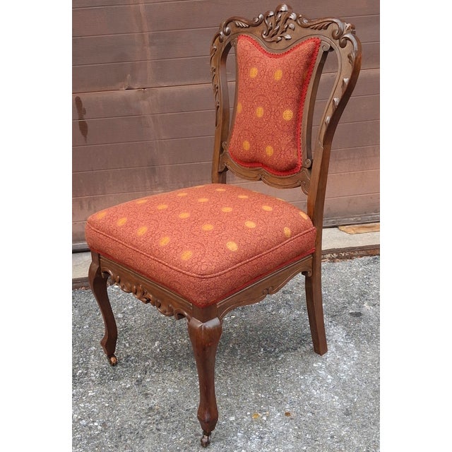Wood Late 19th Century Victorian Era Louis XV Style Carved Oak and Upholstered Side Chair For Sale - Image 7 of 9
