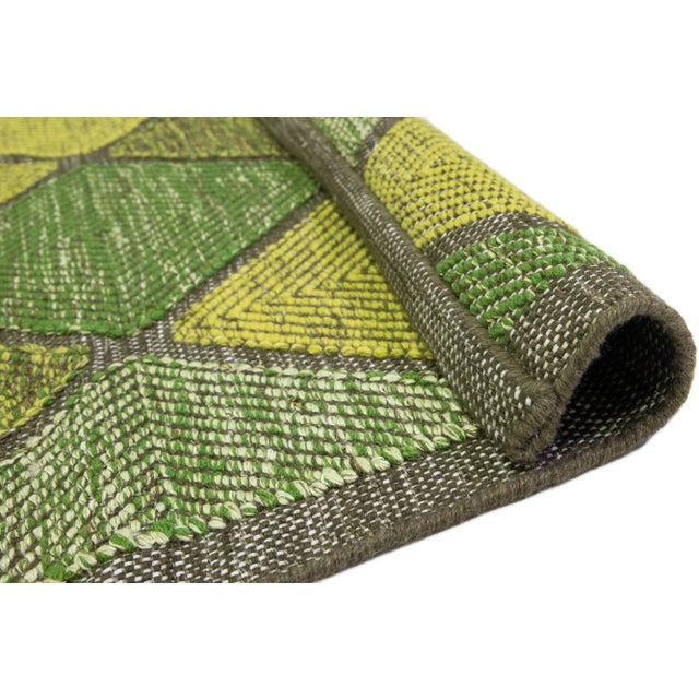 Green Contemporary Swedish Style Wool Rug Handmade With Geometric Pattern For Sale - Image 4 of 9