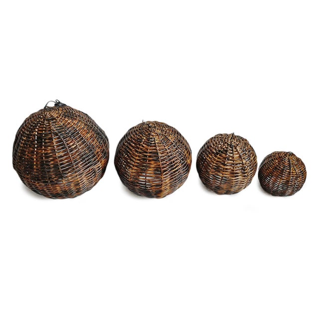 Wood Modern Tropical Burnt Bamboo Globe Pendant Light Medium For Sale - Image 7 of 9