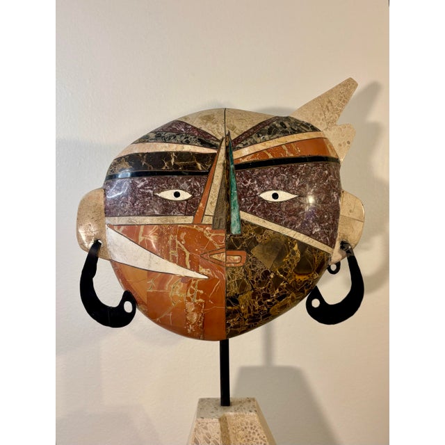 Tan Vintage Joseph A. De Castro Tessellated Stone Mask Sculpture, Philippines For Sale - Image 8 of 11