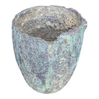 Antique Industrial Refractory Crucible Planter, Wabi-Sabi Foundry Vessel For Sale