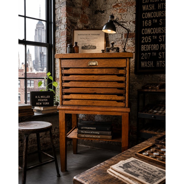 A remarkable and highly authentic French printer's cabinet dating from the late 19th century. Originally used in a...