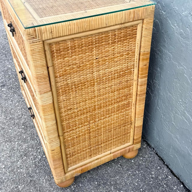 Brown Boho Chic Wicker Wrapped Rattan Chest of Drawers With Mirror For Sale - Image 8 of 10