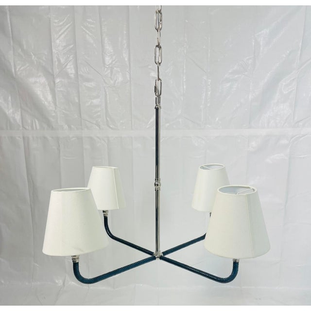 Black Chapman & Myers “Basden” Medium Chandelier for Visual Comfort, Nickel & Rattan For Sale - Image 8 of 15