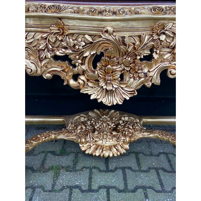 1970s Baroque Rococo Gilded Beech Console Table & Mirror Set W/ Marble For Sale - Image 11 of 12