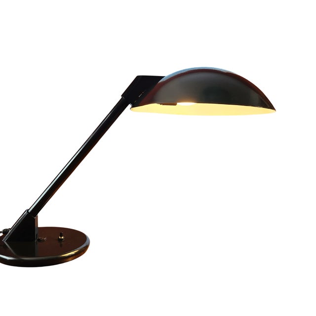 1980s Vintage Postmodern Art Specialty Co. Oversized Black Cantilever Saucer Desk Lamp For Sale - Image 5 of 13