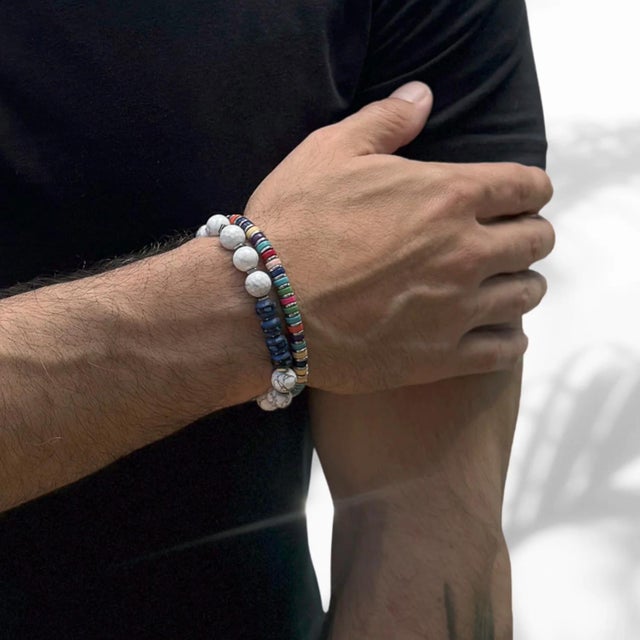 Spiritual Beaded White & Blue Energy Bracelet For Sale - Image 4 of 7