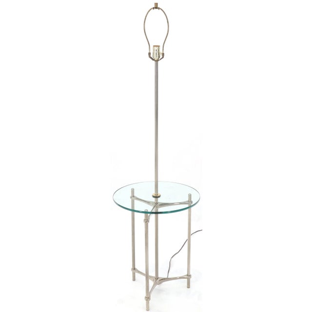 Transparent Crome Tripod Base Glass Side Table Floor Lamp For Sale - Image 8 of 10