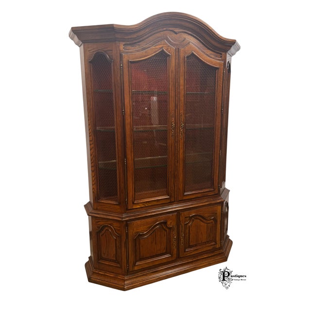 Late 20th Century Vintage Century French Country Style Oak Display / China Cabinet For Sale - Image 5 of 11