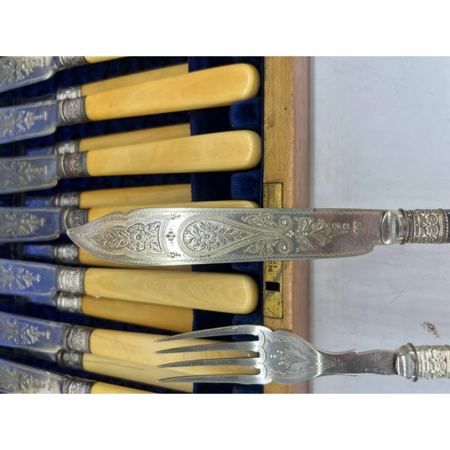 Metal 24 Pc., Cased Set of Engraved g.h. Whitaker Silver Fish or Dessert Service For Sale - Image 7 of 9