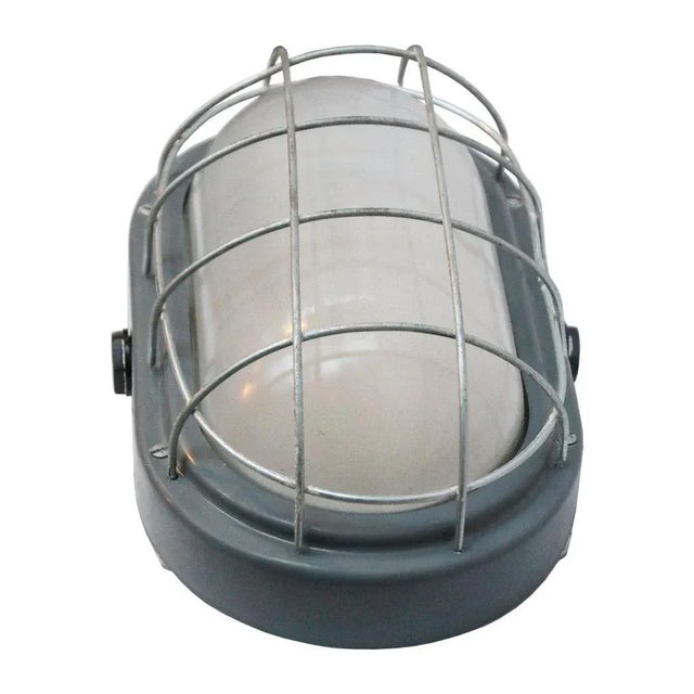 Industrial Vintage Gray Industrial Metal Sconces in Frosted Glass For Sale - Image 3 of 5