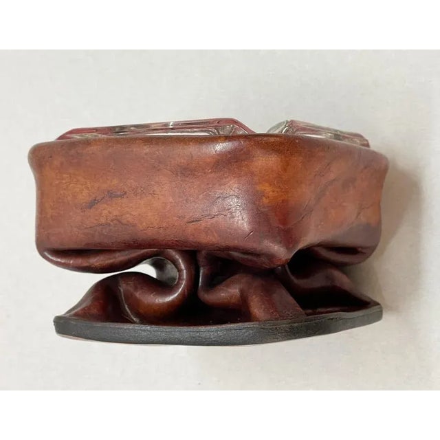 Mid-Century French Brown Leather and Glass Ashtray by Jacques Adnet, 1950s For Sale - Image 18 of 18