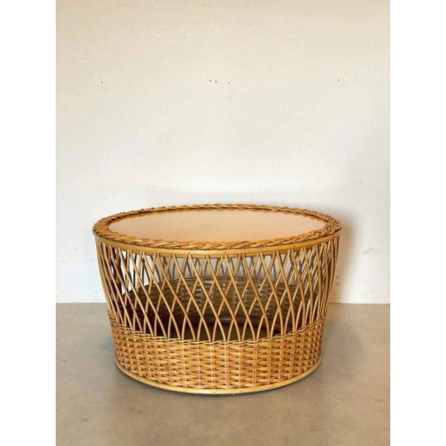 Wicker and Bamboo Coffee Table, 1970s For Sale - Image 4 of 10