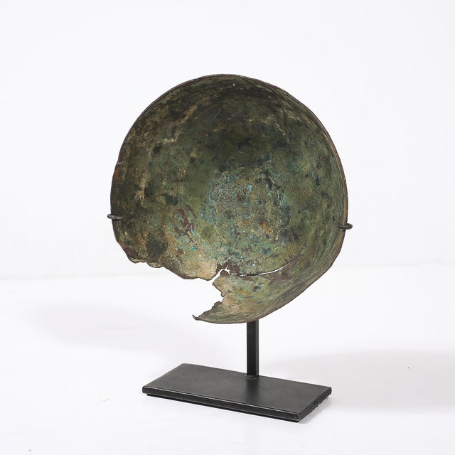 Antique Eastern Mediterranean Patinated Copper Bowl on Museum Stand For Sale - Image 4 of 11
