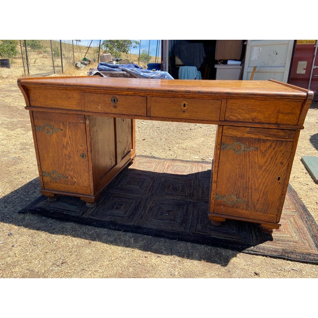 1910s Antique Partners Desk Needs Restoration For Sale In Sacramento - Image 6 of 12
