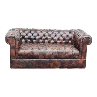 Vintage Leather Chesterfield Tufted Settee Sofa For Sale