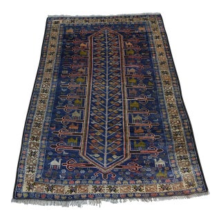 Vintage Geometric Hand Knotted Wool Rug For Sale