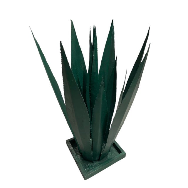 Moroccan Handcrafted Moroccan Green Sculptural Metal Agave For Sale - Image 3 of 12