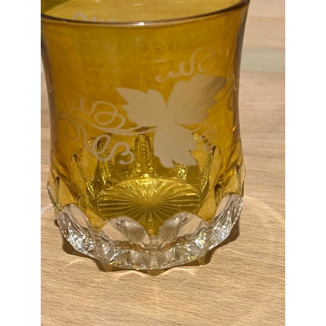 Antique Starburst Ivy Amber Lemon Cut to Clear Bohemian Crystal Pitcher & Glasses Set- 7 Pieces For Sale - Image 10 of 12
